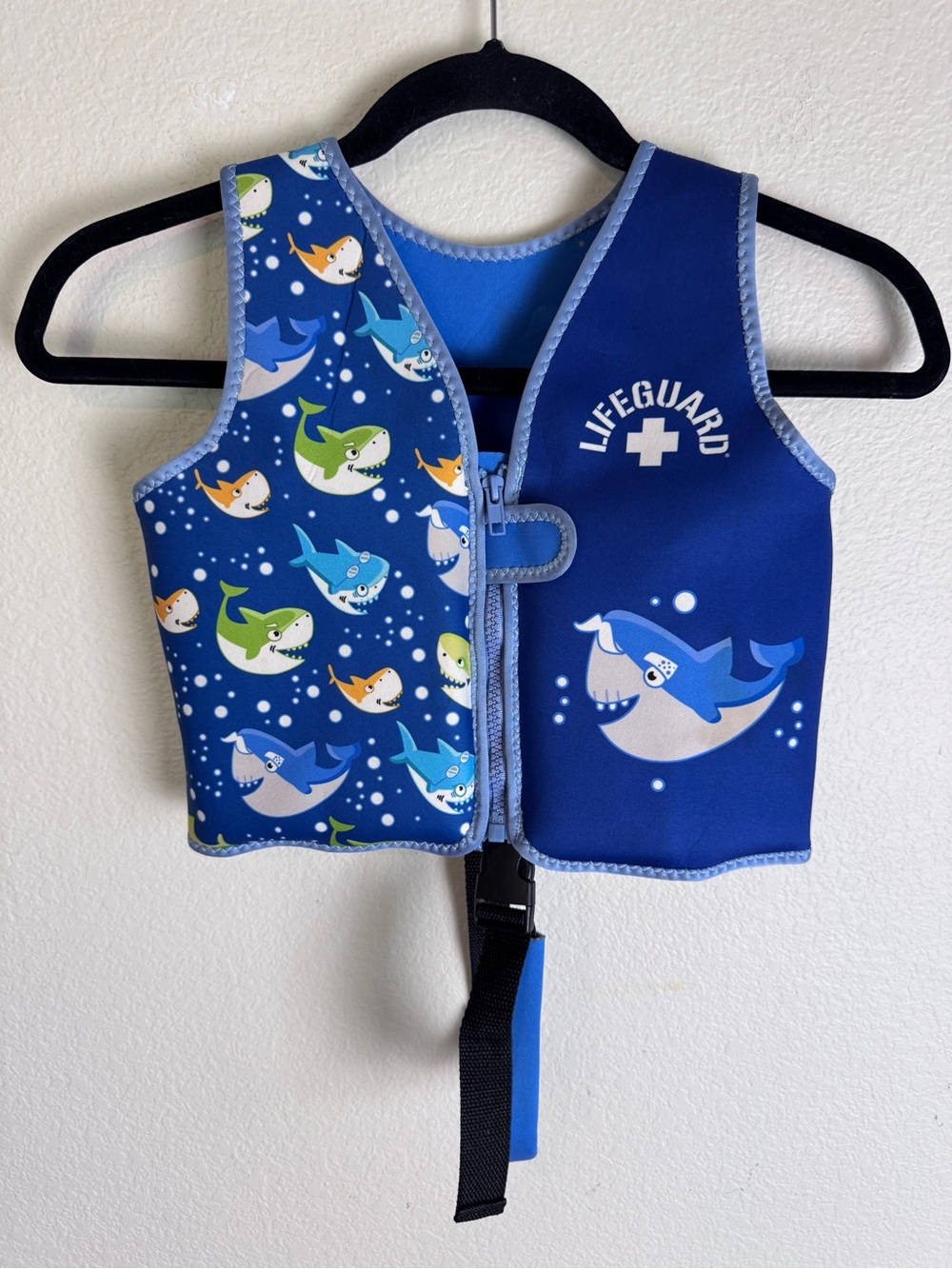 Swimways Kids Swim Aid Vest Blue Shark Print M/L 33-55 lb 22" Chest
